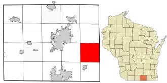 Location in Rock County and the state of Wisconsin.