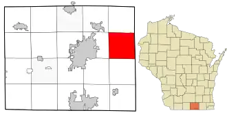 Location of the Town of Johnstown in Rock County and the state of Wisconsin.