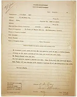 A scan of the first page of Rosa Parks's police report.