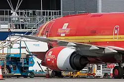 Boeing 737 in Royal Mail livery at Jersey Airport.