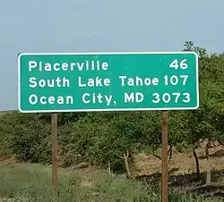 Mileage sign at the western terminus of US 50