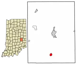 Location of Milroy in Rush County, Indiana.