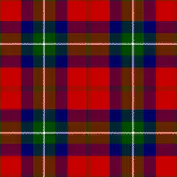 Superimposed check – Ruthven, a red ground with a big green stripe "inside" a bigger blue one, then white and green over-checks.