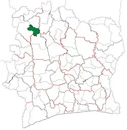 Location in Ivory Coast. Séguélon Department has retained the same boundaries since its creation in 2012.