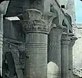 Lantern Slide Collection: Views, Objects: Egypt - Philae. Temple of Isis. Capitals of east colonnade., n.d., Joseph Hawkes. Brooklyn Museum Archives
