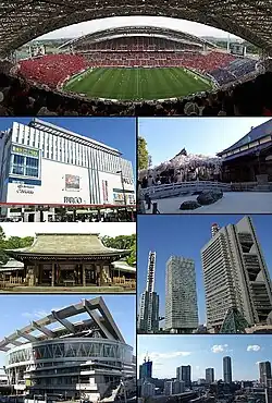 From top left: Saitama Stadium 2002, Urawa Parco [ja], Gyokuzouin [ja], Hikawa Shrine, Saitama New Urban Center, Saitama Super Arena, Musashi-Urawa Station