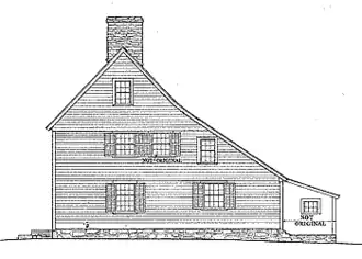 Side elevation of c. 1695 Comfort Starr House illustrating the multiple-pitched roof line