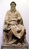 Donatello's colossal seated figure of Saint John the Evangelist; 1409–11