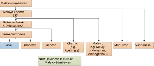 Chart of the relationship between Sasak and nearby languages