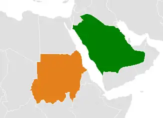 Map indicating locations of Sudan and Saudi Arabia