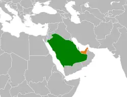 Map indicating locations of Saudi Arabia and United Arab Emirates