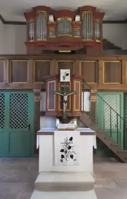 Pulpit-altar with organ in Bernshausen, Germany