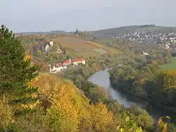 The Schweinfurt Main Bend with village and castle Mainberg and vineyards