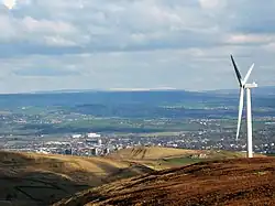 Wind turbine tower on a hilltop at Rochdale
