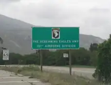 Sign marking the "Screaming Eagles Highway"