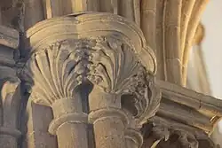 Detail of the sculpted capitals of clustered columns in the nave