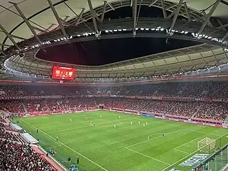 Restart at the Pudong Football Stadium after Guoan scored its second goal against Shanghai Port on 1 May