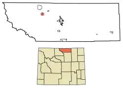 Location of Dayton in Sheridan County, Wyoming.