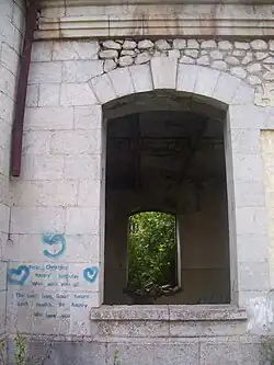 Vandalized walls of the school