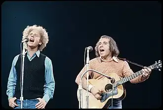 Art Garfunkel and Paul Simon singing on stage at Madison Square Garden in 1972.