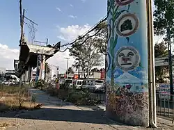 The railway bridge, featuring the section that is missing.