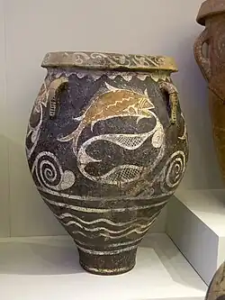 Pithos with fish in a net, Phaistos (1800-1700 BCE). Heraklion Archaeological Museum