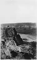 The snagboat Mandan seen from a bluff overlooking the Missouri River (July 1912).
