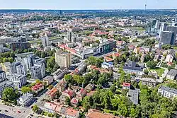 Aerial view of Šnipiškės in summer 2023