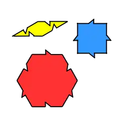 There are 3 Socolar tiles: a 30° rhombus, square, and a regular hexagon with tiling rules defined by the fins.