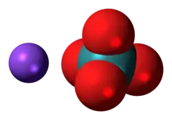 Space-filling models of the component ions of sodium pertechnetate