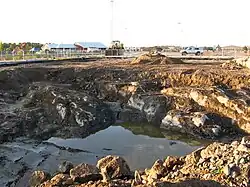 Converting the area for residential use required cleaning the soil, revealing the old coastal cliffs.