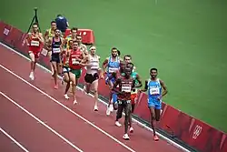 Avinash Sable amongst athletes at the 3000 m steeplechase event
