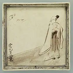 Square dish, design of poet watching wild geese (Important Cultural Property)