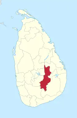 Map of Sri Lanka with Badulla District highlighted