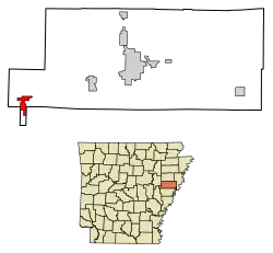 Location of Wheatley in St. Francis County, Arkansas.