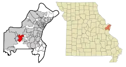 Location of Ballwin in St. Louis County and Missouri