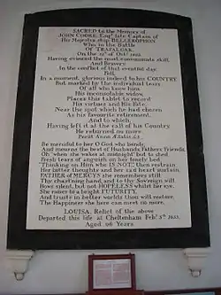 Picture of the memorial to Cooke in St Andrew's Church, Donhead St Andrew, in Wiltshire