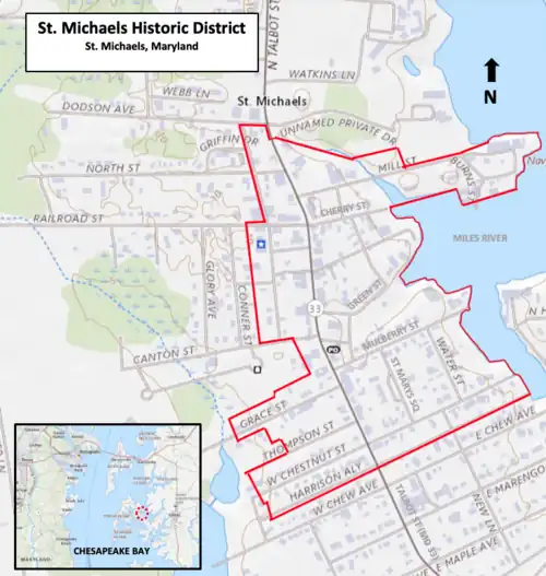 Old map showing area in middle of Saint Michaels