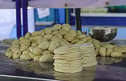 Stacked of uncooked piaya