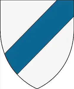 Coat of arms with blue diagonal left bar on silver (ancient)