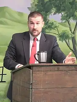 Steven Anderson preaching a sermon on the posttribulation rapture, a core doctrine of his church, on April 30, 2017