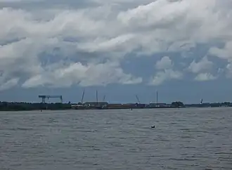 Looking southeast from beach at the city of Sturgeon Bay, Wisconsin