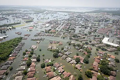 Image 24Flooding in Port Arthur, Texas caused by Hurricane Harvey. Harvey was the wettest and second-costliest tropical cyclone in United States history. (from Effects of tropical cyclones)