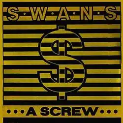 A dollar sign with a yellow and dark red striped infill surrounded by a black outline on a yellow and dark red striped background.