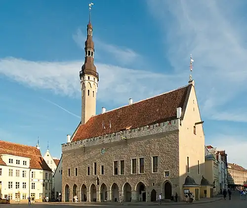 Tallinn Town Hall (completed 1404). Hanseatic towns such as Tallinn demonstrated their independence through large town halls.