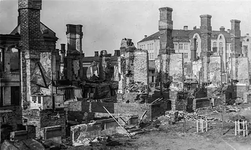 Ruinous buildings, with only the parts made out of concrete left standing, after the Battle in Tampere
