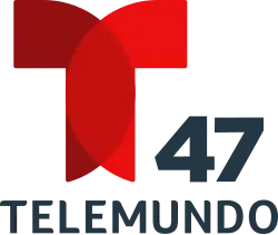 The Telemundo network logo, a T with two circular overlapping components. To the right and under the T, the number 47. Beneath it, in a sans serif, the word Telemundo.
