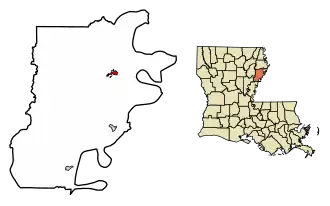 Location of Newellton in Tensas Parish, Louisiana.