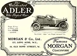 Advert for Morgan's four-wheel "Adler", from The Aeroplane, 15 August 1912