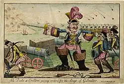 A British caricature of the siege: The Duke de Crillon Giving Orders for the Siege of Gibraltar